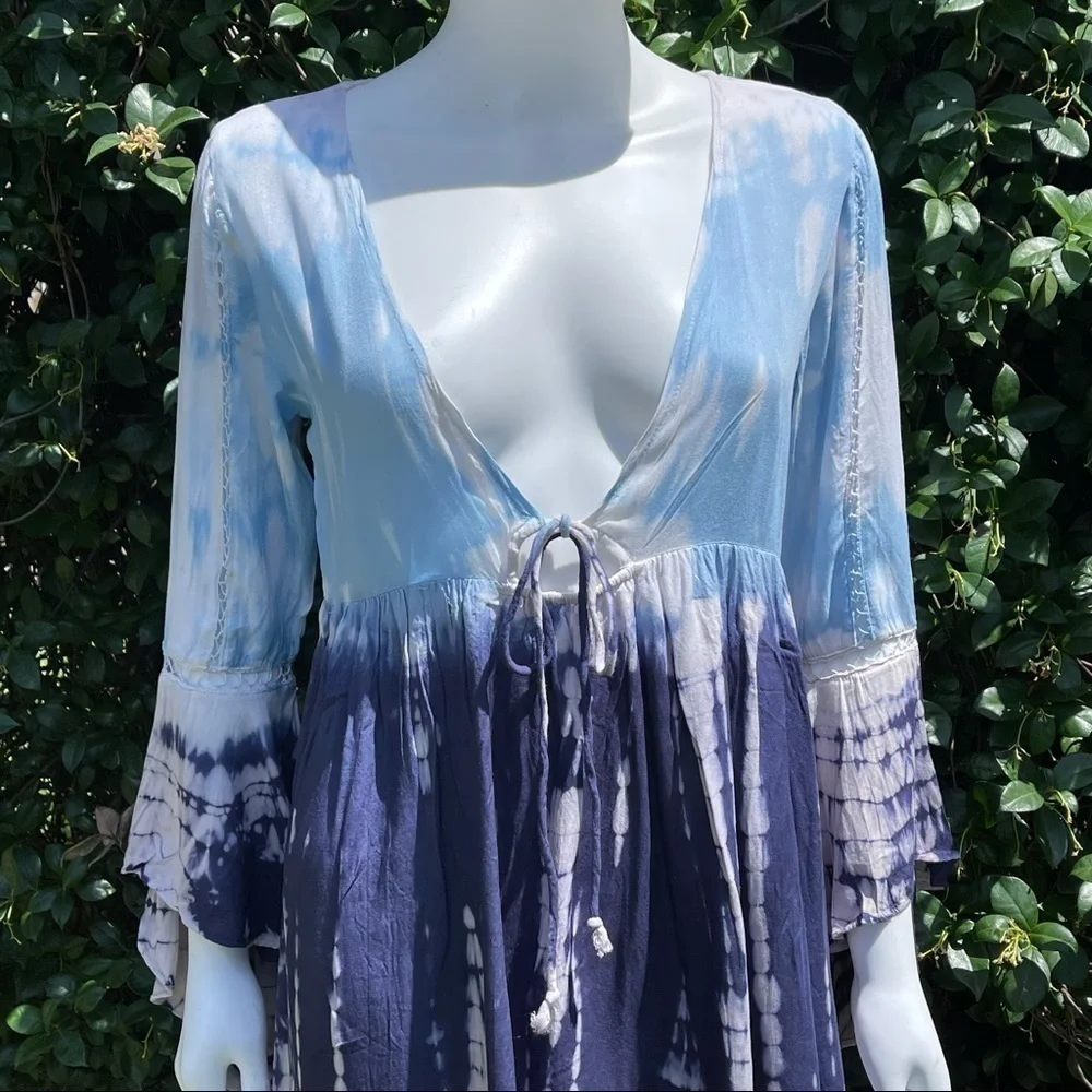 💋NWT BOHO Me Lace Inset Tie Dye Print Tunic Swimsuit Coverup